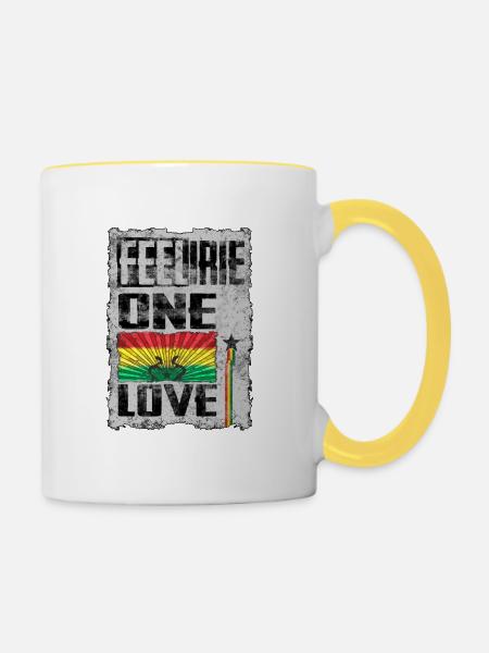 feel irie reggae one love - Tasse zweifarbig - Weiß/Gelb