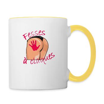 fesses claques humour couple sexe cul main jeu - Mug contrasté - blanc/jaune - Droite