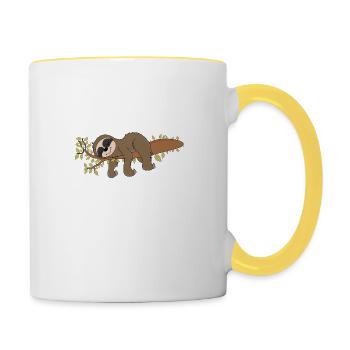 Faultier so Müde seit Gestern Faultierspruch - Tasse zweifarbig - Weiß/Gelb - Rechts