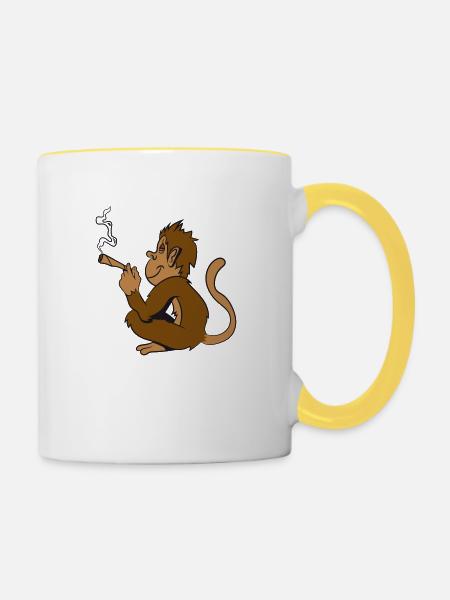 affe kiffen joint - Tasse zweifarbig - Weiß/Gelb