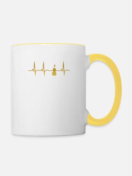 evolution ekg heartbeat fiddle geige - Tasse zweifarbig - Weiß/Gelb