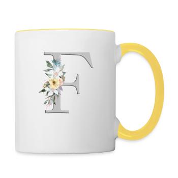 Personalisierbar Monogramm Watercolour Floral F - Tasse zweifarbig - Weiß/Gelb - Rechts