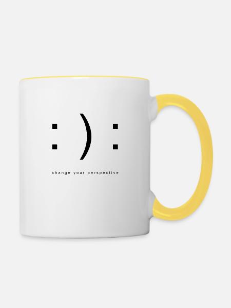 Ändern Sie Ihre Perspektive - Tasse zweifarbig - Weiß/Gelb