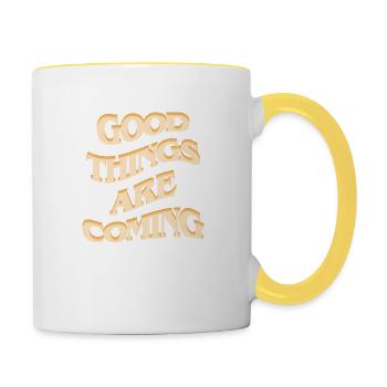 De bonnes choses arrivent / Design urbain - Mug contrasté - blanc/jaune - Droite