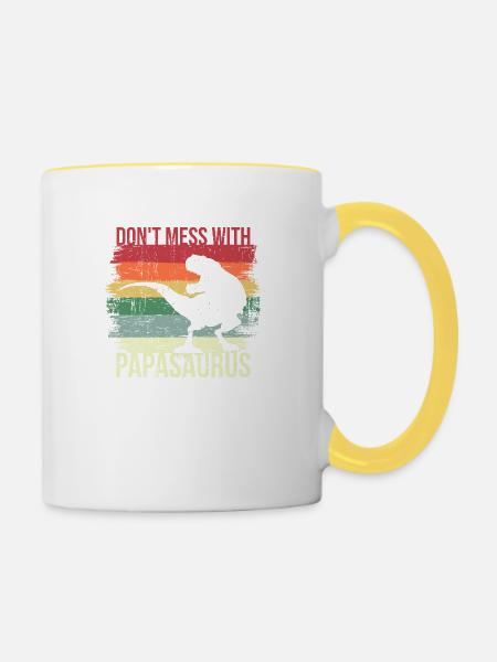 Papasaurus Rex - Tasse zweifarbig - Weiß/Gelb