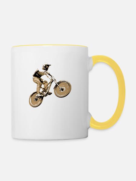 Mountainbiken bergab - Tasse zweifarbig - Weiß/Gelb