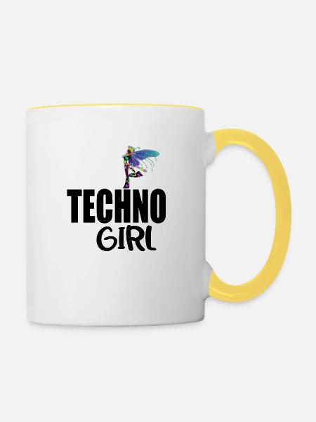 Techno-Mädchen - Tasse zweifarbig - Weiß/Gelb