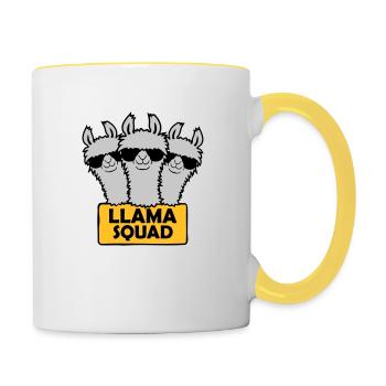 Conception de l’équipe Llama Squad - Mug contrasté - blanc/jaune - Droite