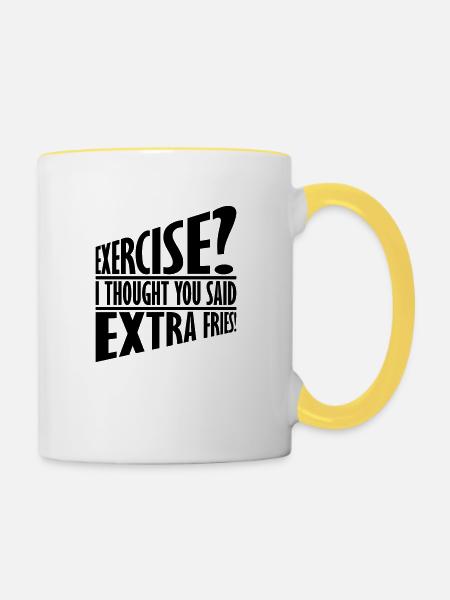 Exercise Extra Fries Zitat - Tasse zweifarbig - Weiß/Gelb