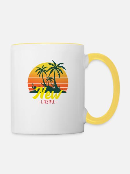 Neuer Lebensstil - Tasse zweifarbig - Weiß/Gelb