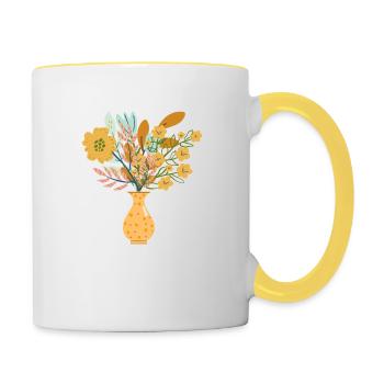 Kunstvolle Blumen Vase - Tasse zweifarbig - Weiß/Gelb - Rechts