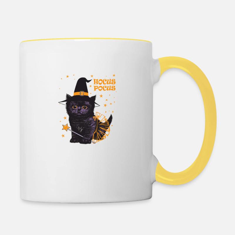 Hocus Pocus Cute Witch Cat - Contrasting Mug - white/yellow