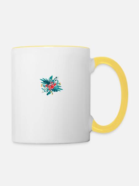 Buchstabe E geblümt - Tasse zweifarbig - Weiß/Gelb