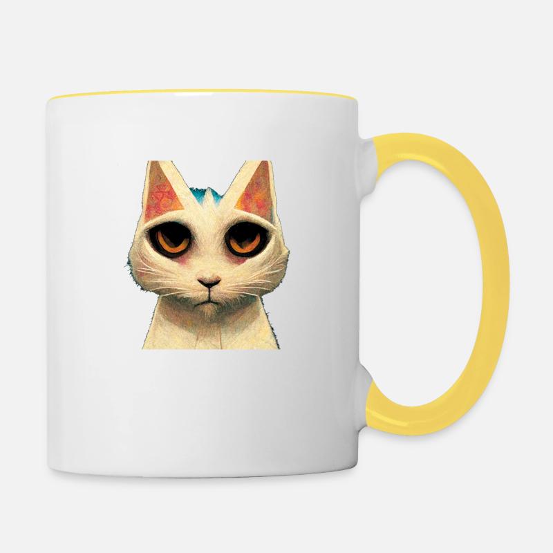 Braune Katze - Tasse zweifarbig - Weiß/Gelb