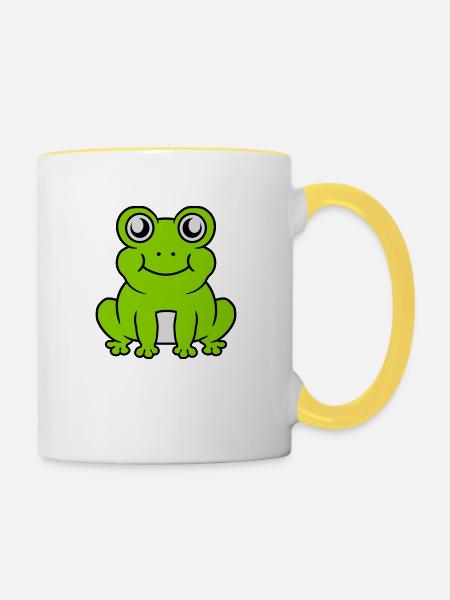 Kleiner sitzender süßer Frosch - Tasse zweifarbig - Weiß/Gelb