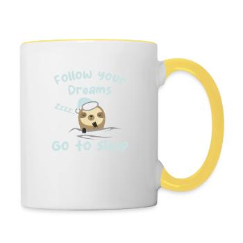 Follow your dreams, go to sleep - humour - Mug contrasté - blanc/jaune - Droite