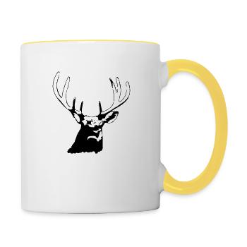 Hirschkopf im Herbst Hirsch Geweih Bock Reh Vektor - Tasse zweifarbig - Weiß/Gelb - Rechts