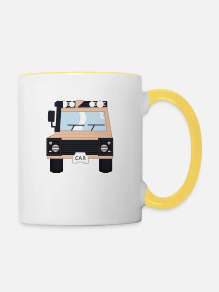 4x4 Buschauto - Tasse zweifarbig - Weiß/Gelb
