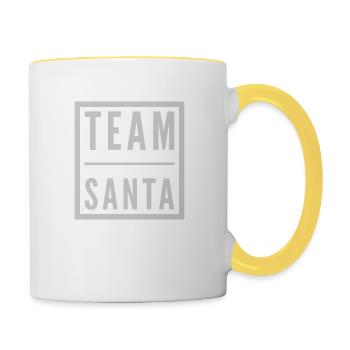TEAM SANTA +++ Merry Christmas, X-Mas, Weihnachten - Tasse zweifarbig - Weiß/Gelb - Rechts