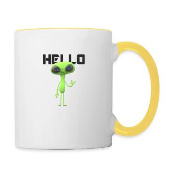 Hello Extraterrestrial Alien Funny - Contrasting Mug - white/yellow - Right