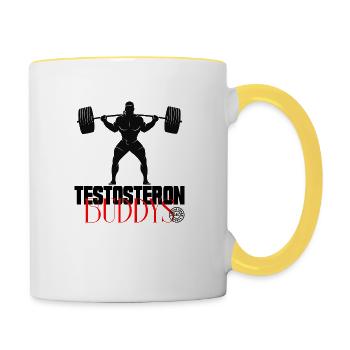 Testosteron Buddys Fitness Bodybuilding Workout - Tasse zweifarbig - Weiß/Gelb - Rechts