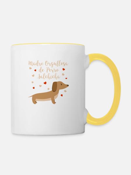 Lustige Stolze Dackel Mama Geschenk - Tasse zweifarbig - Weiß/Gelb