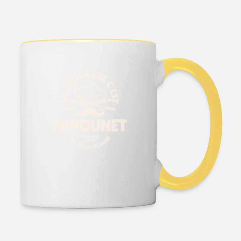 au BBQ la loi c papounet B - Mug contrasté - blanc/jaune