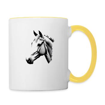 Pferd Skizze Bleistift Pferde Tier Porträts 4 - Tasse zweifarbig - Weiß/Gelb - Rechts