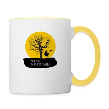 Dem Tod reichts, er geht jetzt schaukeln - Tasse zweifarbig - Weiß/Gelb - Rechts