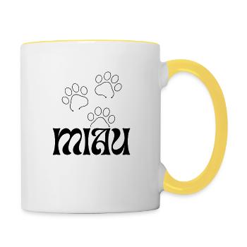 Miau Katzenpfoten - Tasse zweifarbig - Weiß/Gelb - Rechts