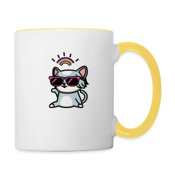 rainbow cat with glasses - Tasse zweifarbig - Weiß/Gelb - Rechts
