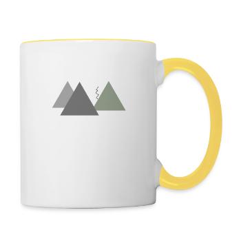 Logo de ski avec panorama de montagne; Montagne de ski - Mug contrasté - blanc/jaune - Droite