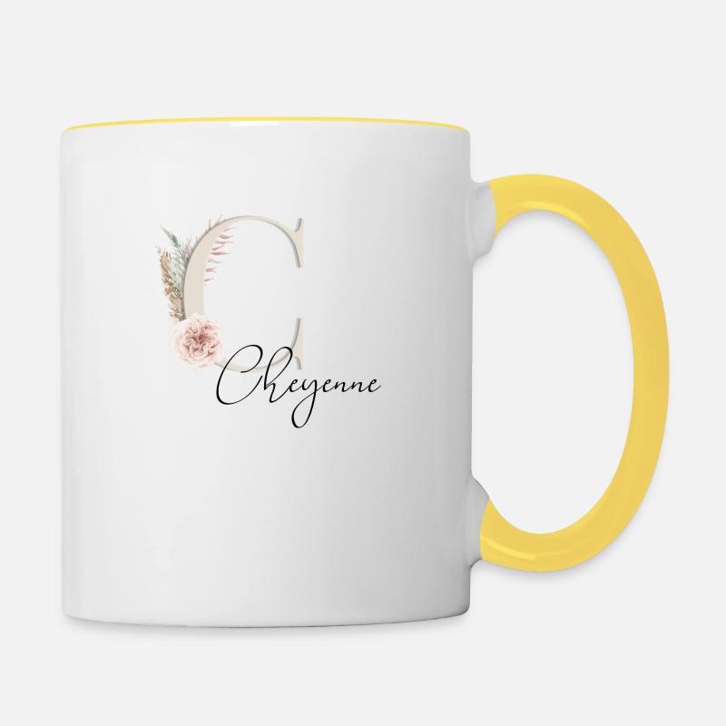 Cheyenne! Name Boho - Contrasting Mug - white/yellow