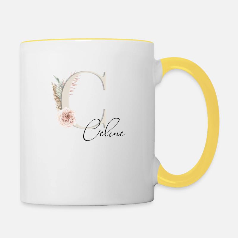 Céline! Nom Boho - Mug contrasté - blanc/jaune