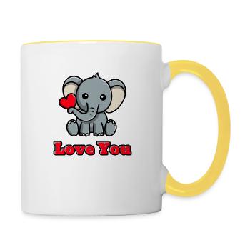 Ein süßer Elefant mit Herz - Tasse zweifarbig - Weiß/Gelb - Rechts