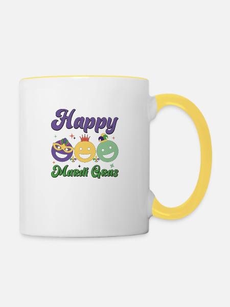 Happy Mardi Gras - Tasse zweifarbig - Weiß/Gelb
