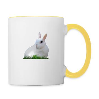 Kaninchen Hase Ostern Osterhase Tier Fauna - Tasse zweifarbig - Weiß/Gelb - Rechts