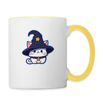 Chat magicien - Mug contrasté - blanc/jaune - Droite