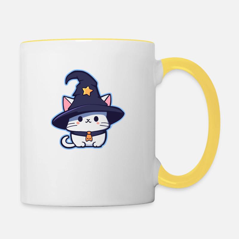 Cute witch cat - Contrasting Mug - white/yellow