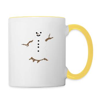 Schneemann im simplen Design - Tasse zweifarbig - Weiß/Gelb - Rechts