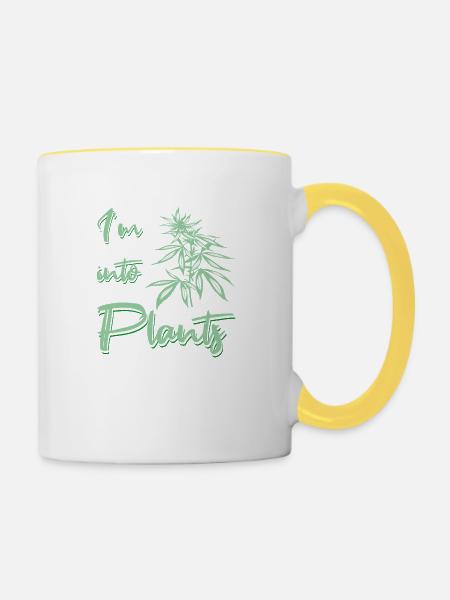 Ich liebe Pflanzen - Canabis - Tasse zweifarbig - Weiß/Gelb