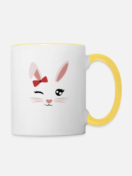 Gesicht Hasenmädchen - Tasse zweifarbig - Weiß/Gelb