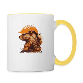 Ferrets as construction workers with yellow construction helmets - Contrasting Mug - white/yellow - Right