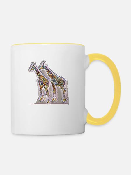 Kunstdruck Giraffen frei farbig - Tasse zweifarbig - Weiß/Gelb