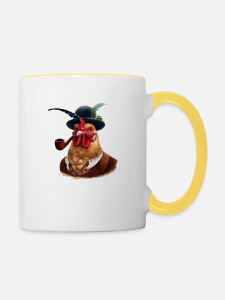 Hahn - Tasse zweifarbig - Weiß/Gelb