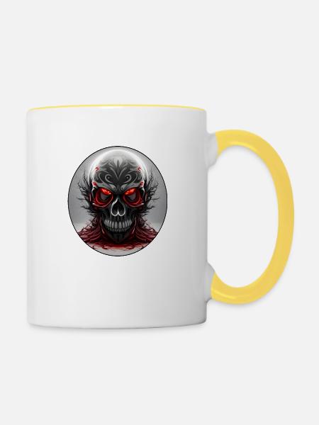 Darkside Design - Schädel Kunst 2 - Tasse zweifarbig - Weiß/Gelb