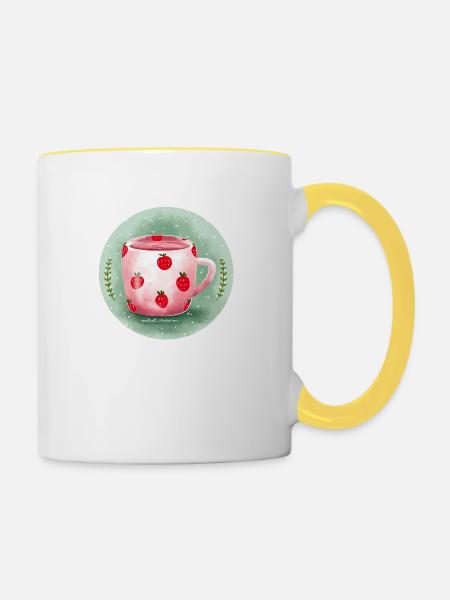 Erdbeer Milch - Tasse zweifarbig - Weiß/Gelb