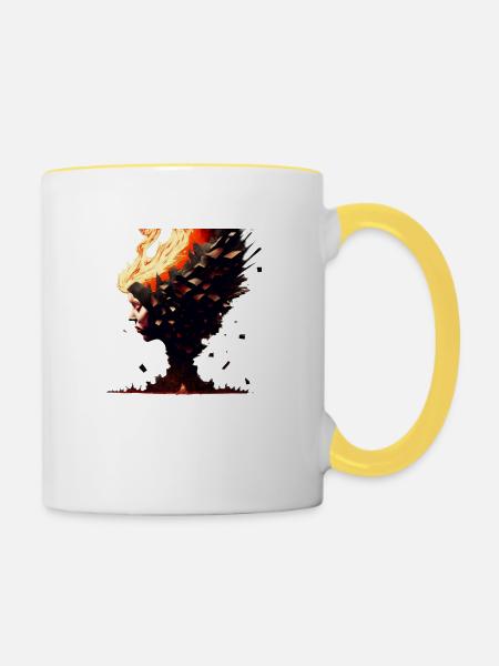 Explosion der Gedanken - Tasse zweifarbig - Weiß/Gelb