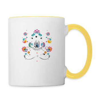 Der weiße Vintage-Vogel - Tasse zweifarbig - Weiß/Gelb - Rechts