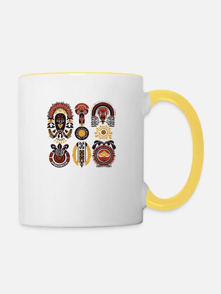 Afrikanische Folklore - Tasse zweifarbig - Weiß/Gelb